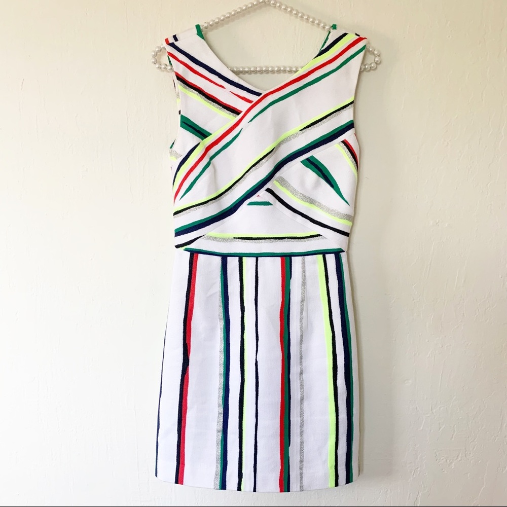Milly Neon and Shimmer Stripe Deep V Back Dress